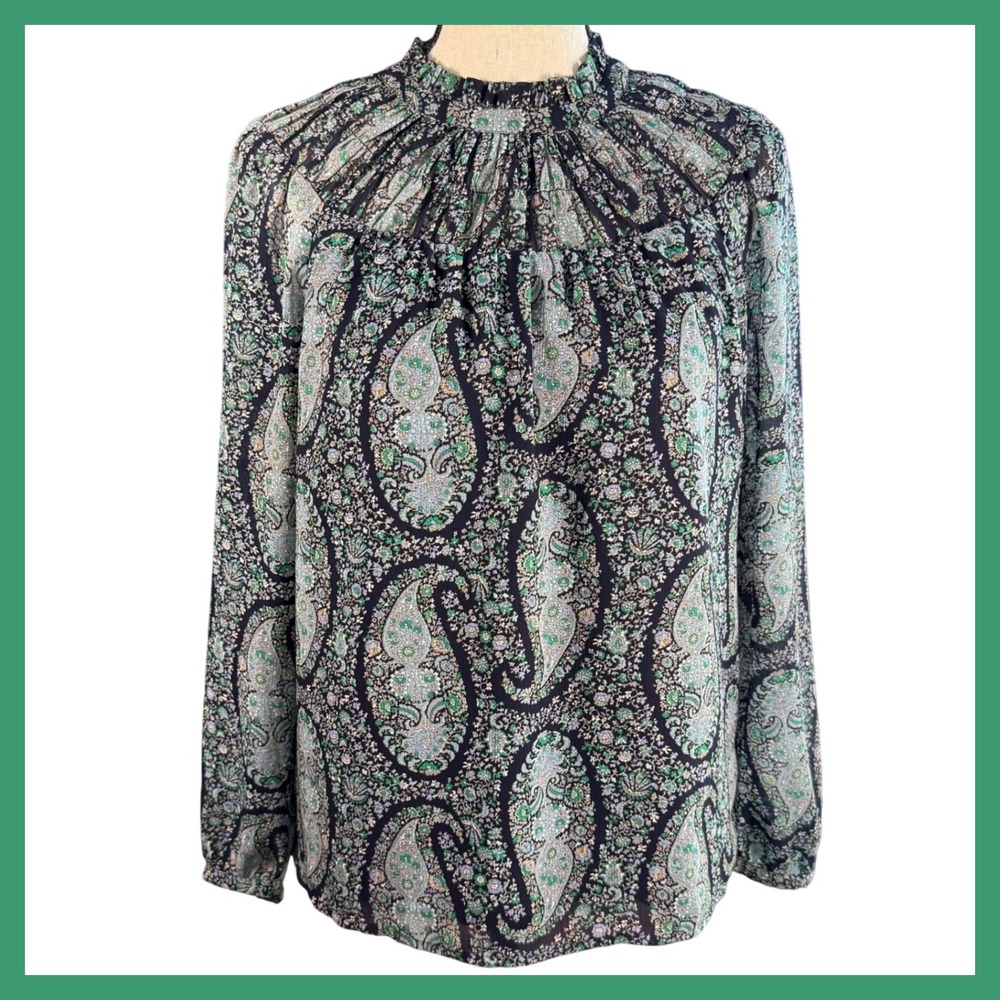 J. Crew Paisley Blouse XXS Long Sleeve Mock Neck Women's‎ Top